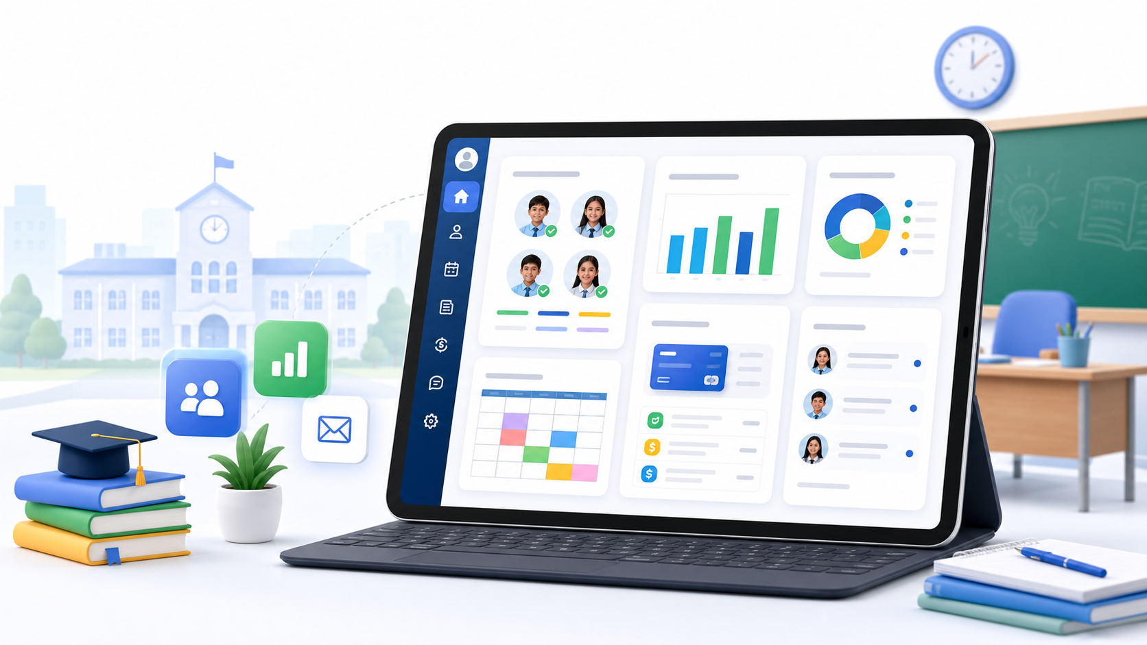 School ERP dashboard for attendance fees timetable and parent communication