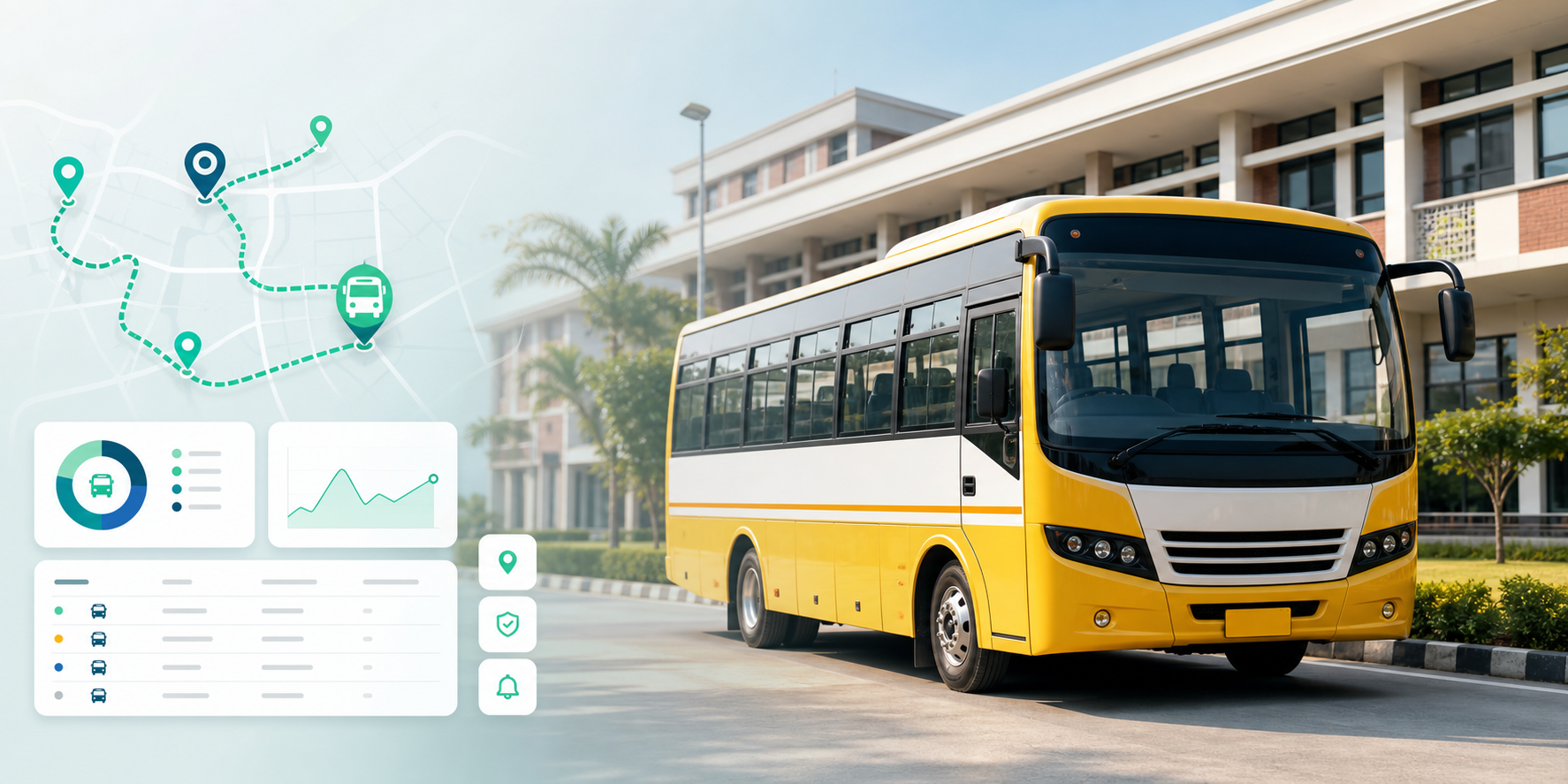 Transport management dashboard with campus bus route tracking